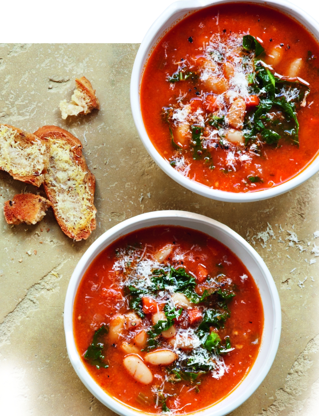 Kale and white bean soup with parmesan toasts | Sainsbury`s Magazine